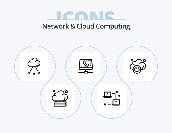 Network Cloud Computing Line Icon Pack Icon Design Tecnology Laptop — Stock Vector