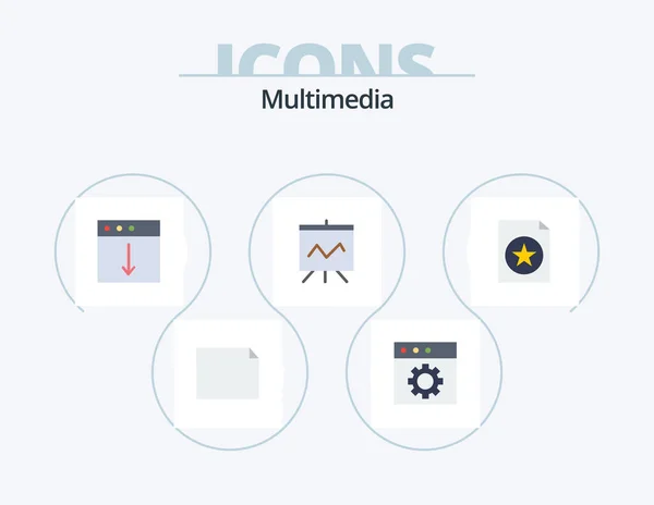 Multimedia Flat Icon Pack Icon Design File Export Favorite Presentation — Archivo Imágenes Vectoriales
