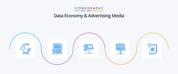 Data Economy Advertising Media Blue Icon Pack Including Advertising Information — Archivo Imágenes Vectoriales