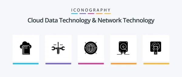 Cloud Data Technology Network Technology Glyph Icon Pack Including Tuch — Stok Vektör