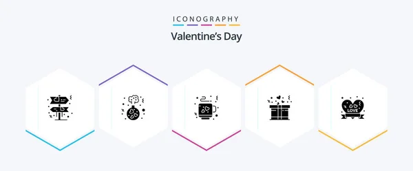 Valentines Day Glyph Icon Pack Including Love Badge Love Insignia — Stock Vector