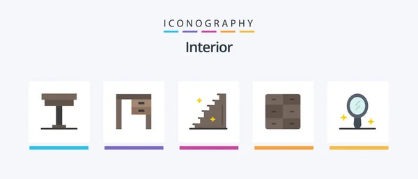 Interior Flat Icon Pack Including Interior Furniture Interior Decor Stairs — Vector de stock