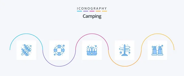 Camping Blue Icon Pack Including Spyglass First Explore Arrows — Stok Vektör
