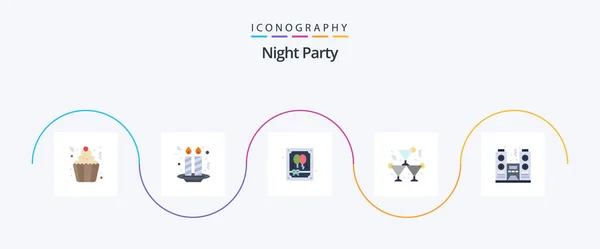 Night Party Flat Icon Pack Including Celebration Party Night Party — Stok Vektör