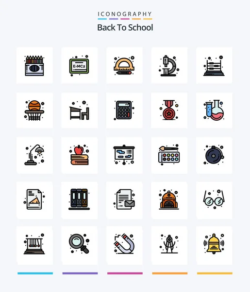Creative Back School Line Filled Icon Pack Kids Microscope Education — Vettoriale Stock