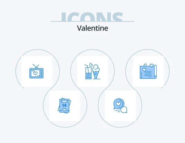 Valentine Blue Icon Pack Icon Design Ice Cream Juice Romantic — Stock Vector