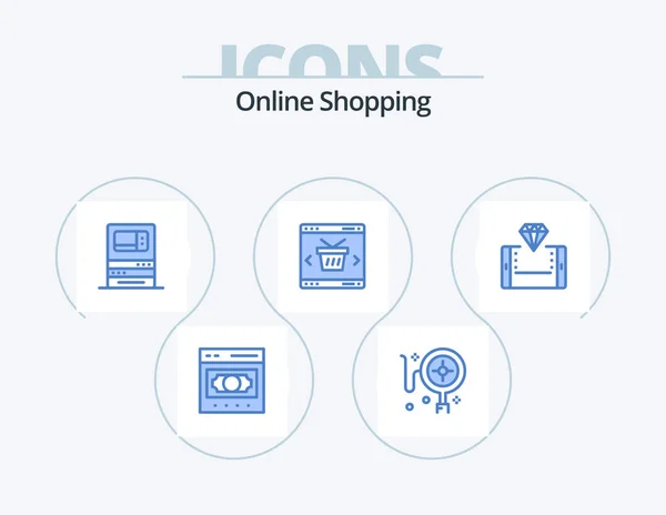 Online Shopping Blue Icon Pack Icon Design Store Online Atm — Stockvektor