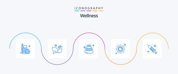 Wellness Blue Icon Pack Including Drop Sun Massage Meditation Fitness — Stok Vektör