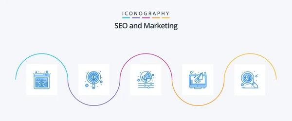 Seo Blue Icon Pack Including Search Screen Money Reader Message — Stok Vektör