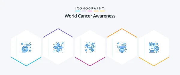 World Cancer Awareness Blue Icon Pack Including Smoking Health Dna — Stock Vector