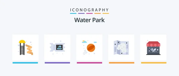 Water Park Flat Icon Pack Including Park Water Food Stand — 图库矢量图片