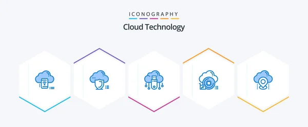 Cloud Technology Blue Icon Pack Including Chip Cloud Safety Store — Vetor de Stock