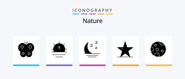 Nature Glyph Icon Pack Including Moon Nature Star Foggy Nature — Image vectorielle