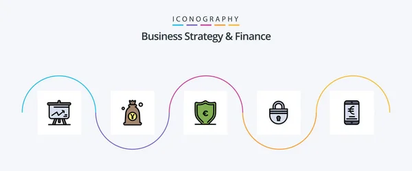 Business Strategy Finance Line Filled Flat Icon Pack Including Login — Stockvector