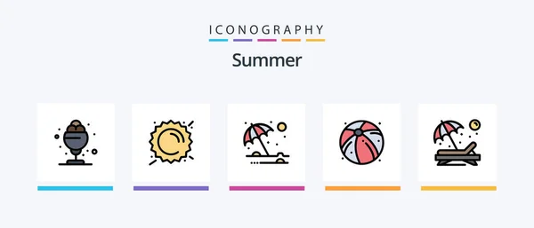 Summer Line Filled Icon Pack Including Sun Beach Cruiser Umbrella — 图库矢量图片