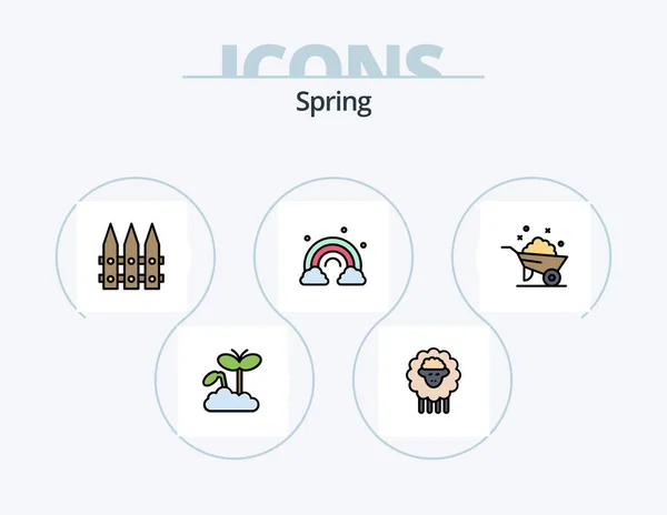 Spring Line Filled Icon Pack Icon Design Cactos Rose Mushroom — Stock vektor