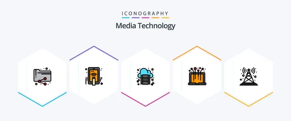 Media Technology Filledline Icon Pack Including Signal System Cloud Media — Wektor stockowy
