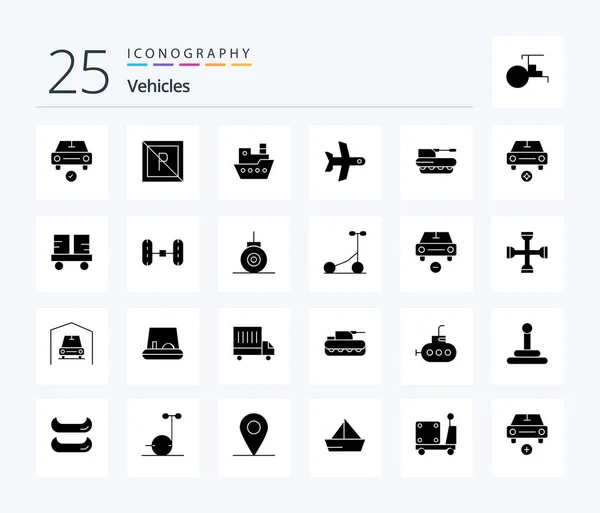 Vehicles Solid Glyph Icon Pack Including Cannon Transport Takeoff Vessel — Image vectorielle