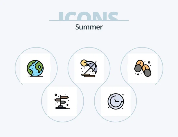 Summer Line Filled Icon Pack Icon Design Море Лето Камеру — стоковый вектор