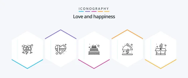Love Line Icon Pack Including Gift Wedding Cake Love Dish — Archivo Imágenes Vectoriales