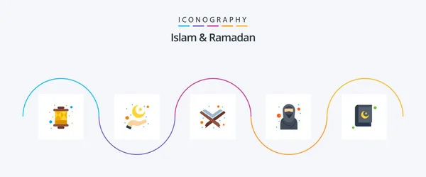 Islam Ramadan Flat Icon Pack Including Book Islamic Muslim Hijab — Vector de stock