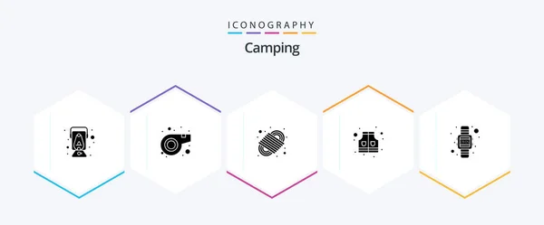 Camping Glyph Icon Pack Including Hand Watch Time Knot Digital — Vector de stock