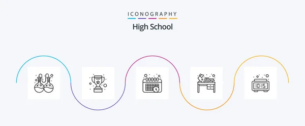 High School Line Icon Pack Including Digital Alarm Schedule Study — Archivo Imágenes Vectoriales