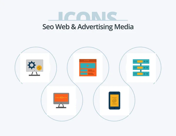 Seo Web Advertising Media Flat Icon Pack Icon Design Video — Stok Vektör