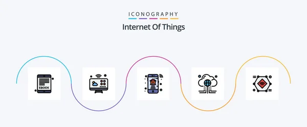 Internet Things Line Filled Flat Icon Pack Including Iot Internet — Stok Vektör