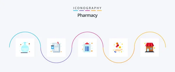 Pharmacy Flat Icon Pack Including Drugstore Health Healthcare Hand Capsule — Stockový vektor