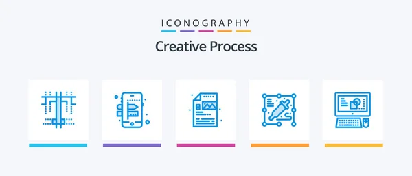 Creative Process Blue Icon Pack Including Creative File Key Board — 图库矢量图片