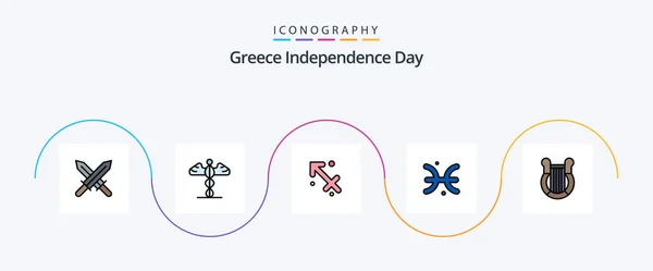 Greece Independence Day Line Filled Flat Icon Pack Including Harp — Stock Vector