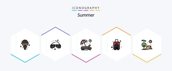 Summer Filledline Icon Pack Including Camping Travel Bag Chair Travel — Stock vektor
