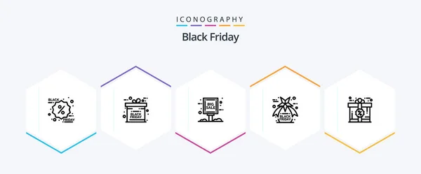 Black Friday Line Icon Pack Including Gift Card Big Sale — Stockový vektor