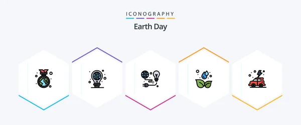 Earth Day Filledline Icon Pack Including Earth Droop Protection Green — Διανυσματικό Αρχείο