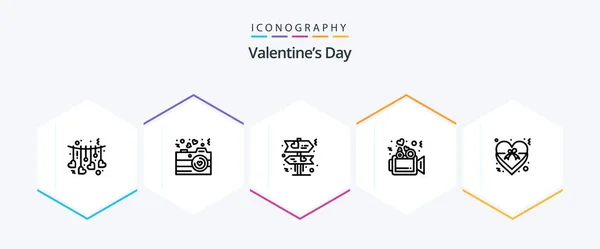 Valentines Day Line Icon Pack Including Love Heart Board Wedding — Stockvektor
