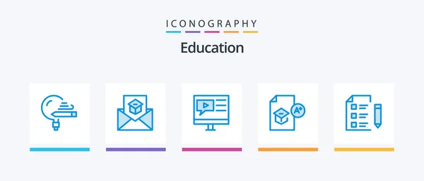 Education Blue Icon Pack Including Knowledge Education Invite Video Multimedia — Stockvector