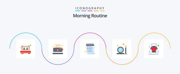 Morning Routine Flat Icon Pack Including Exercise Mirror Breakfast Make — Image vectorielle