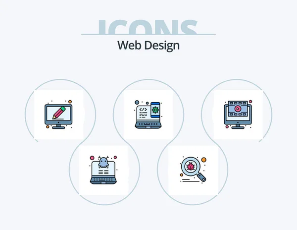 Web Design Line Filled Icon Pack Icon Design List Digital — Stok Vektör