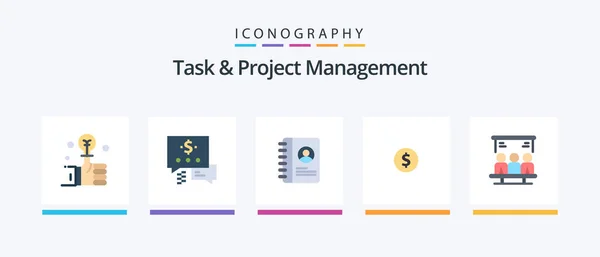 Task Project Management Flat Icon Pack Including Technology Contact Search — Vetor de Stock