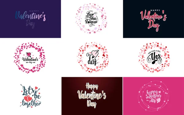 Happy Valentine Day Typography Design Heart Shaped Wreath Gradient Color — Stockvector