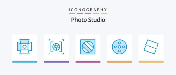 Photo Studio Blue Icon Pack Including Photo Storage Full Shadow — Vettoriale Stock