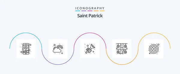 Saint Patrick Line Icon Pack Including Irish Paper Lucky Garland — Stockvektor