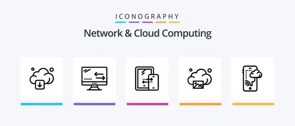 Network Cloud Computing Line Icon Pack Including Mobile Cloud Laptop — Stock Vector