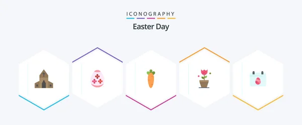 Великдень Плоский Іконок Включаючи Яйце Тюльпан Морква Рослина Прикраса — стоковий вектор
