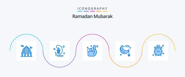 Ramadan Blue Icon Pack Including Night Cresent Lamp Moon One — Stok Vektör