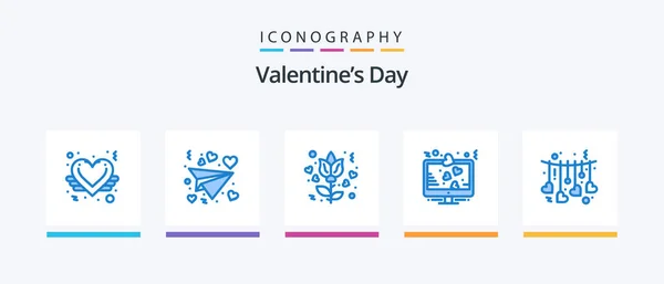 Valentines Day Blue Icon Pack Including Love Hanging Love Love — Stockvektor