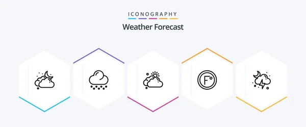 Weather Line Icon Pack Including Lightning Weather Cloudy Temperature Degree — Vetor de Stock