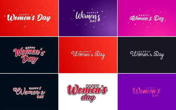 Set Happy Woman Day Handwritten Lettering Suitable Use Greeting Invitation — Vettoriale Stock