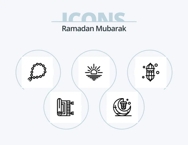 Ramadan Line Icon Pack Icon Design Pray Kaaba Muslim New —  Vetores de Stock